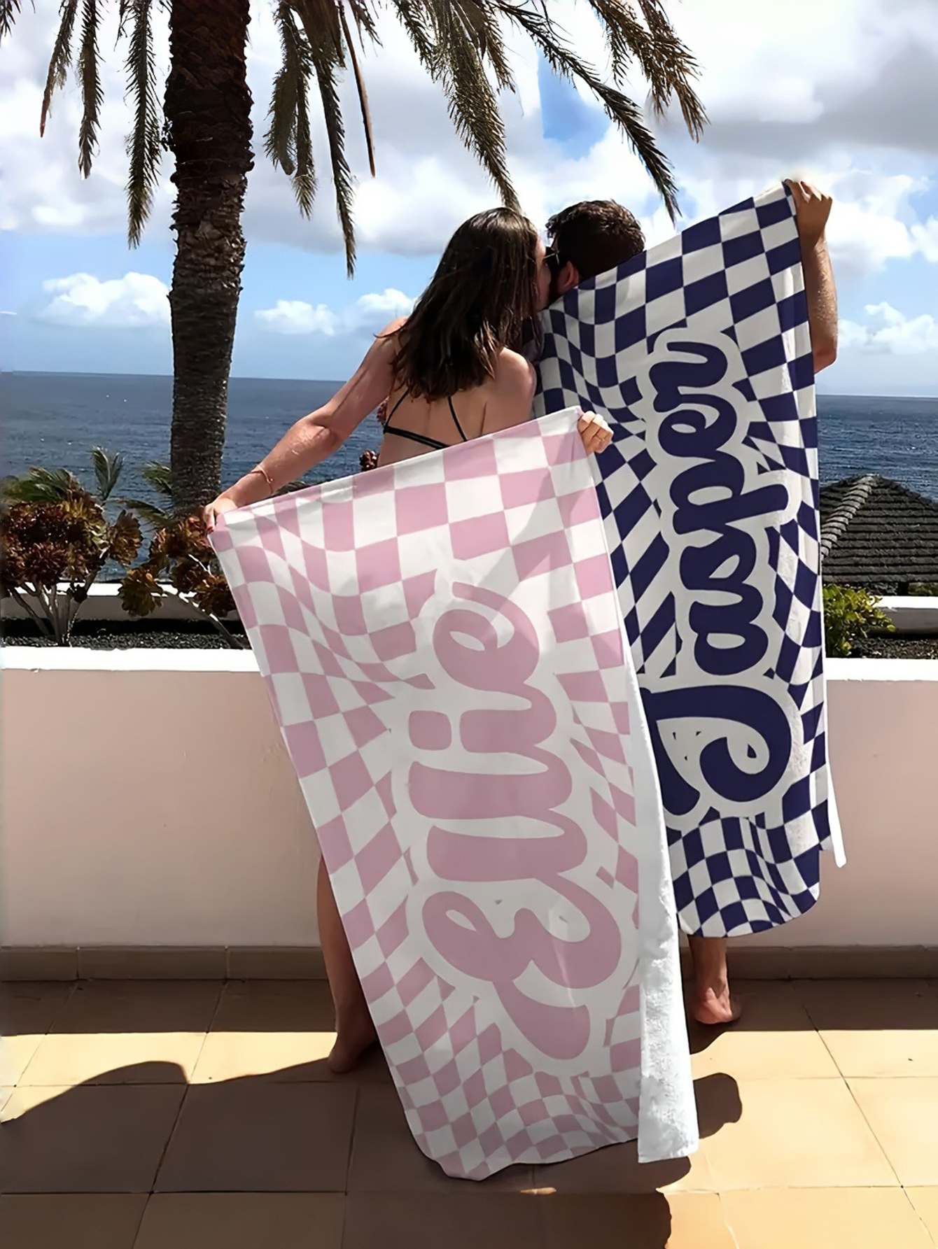 Checkered Text Personalized Beach Towel